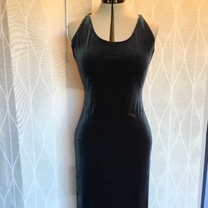 Long stretch velvet gown with cross-back straps
